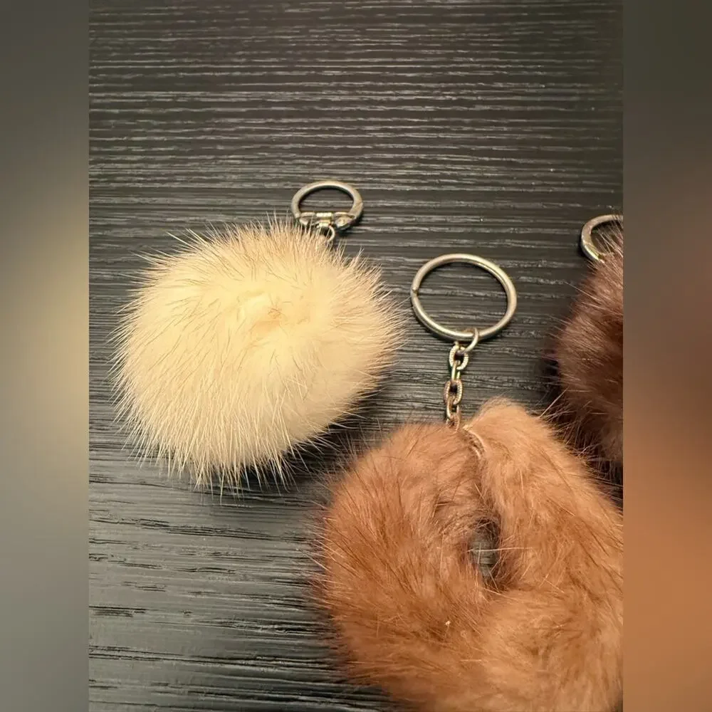 Vintage Genuine Fur Keychain Keyrings Bag Charms Bundle of (3)